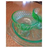 Green Uranium Depression Glass Dish & Dessert Cups Green Uranium Depression Glass Dish & Dessert Cups