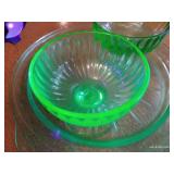 Green Uranium Depression Glass Dish & Dessert Cups Green Uranium Depression Glass Dish & Dessert Cups