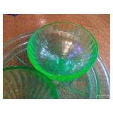 Green Uranium Depression Glass Dish & Dessert Cups Green Uranium Depression Glass Dish & Dessert Cups