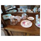 Shelf of Misc. China Tea Cups, Cream & Sugar Bowls, Etc Shelf of Misc. China Tea Cups, Cream & Sugar Bowls, Etc