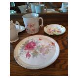Shelf of Misc. China Tea Cups, Cream & Sugar Bowls, Etc Shelf of Misc. China Tea Cups, Cream & Sugar Bowls, Etc