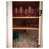 Cupboard of Glassware: Mini Crystal Glasses, Pink Hobnail, Etc