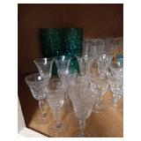 Cupboard of Glassware: Mini Crystal Glasses, Pink Hobnail, Etc