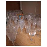 Cupboard of Glassware: Mini Crystal Glasses, Pink Hobnail, Etc
