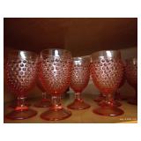 Cupboard of Glassware: Mini Crystal Glasses, Pink Hobnail, Etc