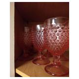 Cupboard of Glassware: Mini Crystal Glasses, Pink Hobnail, Etc