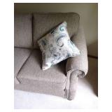 Tan Upholstered Sofa & Pillows in Excellent Condition