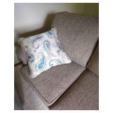 Tan Upholstered Sofa & Pillows in Excellent Condition