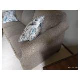 Tan Upholstered Sofa & Pillows in Excellent Condition