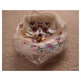 Silver Plate Tray w/ Hankerchief & Pins Silver Plate Tray w/ Hankerchief & Pins