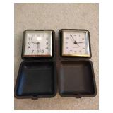 Two Vintage Small Travel Alarm Clocks- Work Two Vintage Small Travel Alarm Clocks- Work