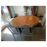 Vintage Pedestal Table w/ Casters, Six Chairs & Three Leaves Vintage Pedestal Table w/ Casters, Six Chairs & Three Leaves