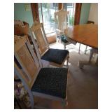 Vintage Pedestal Table w/ Casters, Six Chairs & Three Leaves Vintage Pedestal Table w/ Casters, Six Chairs & Three Leaves