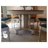 Vintage Pedestal Table w/ Casters, Six Chairs & Three Leaves Vintage Pedestal Table w/ Casters, Six Chairs & Three Leaves
