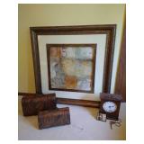 Decor Lot w/ Large Picture & Howard Miller Clock Decor Lot w/ Large Picture & Howard Miller Clock