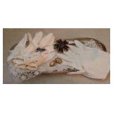Silver Plate Tray w/ Ladies Gloves & Costume Jewelry Silver Plate Tray w/ Ladies Gloves & Costume Jewelry