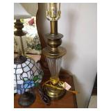 Three Lamps- Stained Glass & Pair of Tall Glass & Brass Lamps Three Lamps- Stained Glass & Pair of Tall Glass & Brass Lamps