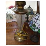 Three Lamps- Stained Glass & Pair of Tall Glass & Brass Lamps Three Lamps- Stained Glass & Pair of Tall Glass & Brass Lamps