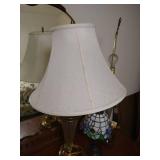 Three Lamps- Stained Glass & Pair of Tall Glass & Brass Lamps Three Lamps- Stained Glass & Pair of Tall Glass & Brass Lamps