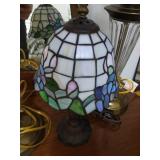 Three Lamps- Stained Glass & Pair of Tall Glass & Brass Lamps Three Lamps- Stained Glass & Pair of Tall Glass & Brass Lamps