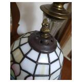 Three Lamps- Stained Glass & Pair of Tall Glass & Brass Lamps Three Lamps- Stained Glass & Pair of Tall Glass & Brass Lamps