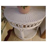 White Wicker Side Table w/ Pink Rose Arrangement White Wicker Side Table w/ Pink Rose Arrangement