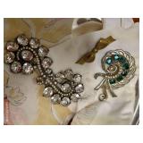 Silver Plate Dish w/ Handkerchief, Gloves & Brooches Silver Plate Dish w/ Handkerchief, Gloves & Brooches