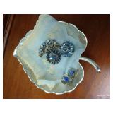 Silver Plate Leaf Tray w/ Costume Jewelry, Etc Silver Plate Leaf Tray w/ Costume Jewelry, Etc
