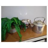 LARGE Antique Kettle & Silver Plate Planter Bowl LARGE Antique Kettle & Silver Plate Planter Bowl