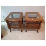 (2) Oak Side Tables With Glass-Top and Sides (2) Oak Side Tables With Glass-Top and Sides