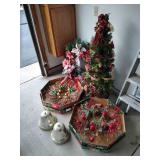 Tall Christmas Tree Topiary, Three Large Wreaths Tall Christmas Tree Topiary, Three Large Wreaths