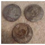(3) Franklin Silver Half Dollars (3) Franklin Silver Half Dollars