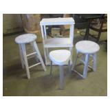 (RMC) 3 Stools and Small Shelf... (RMC) 3 Stools and Small Shelf...