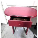 Vintage Red Side Table with Drawer 20" tall