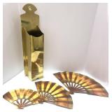 Brass Match Holder for long Matches Three Copper Fans