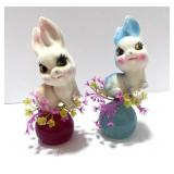 Two Vintage Flocked Easter Bunnies