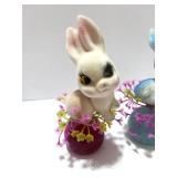 Two Vintage Flocked Easter Bunnies