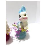Two Vintage Flocked Easter Bunnies