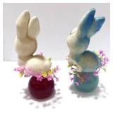 Two Vintage Flocked Easter Bunnies