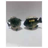 Two Lefton Ceramic Fish Planters One with Crack