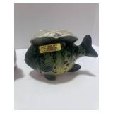 Two Lefton Ceramic Fish Planters One with Crack