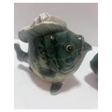 Two Lefton Ceramic Fish Planters One with Crack