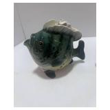 Two Lefton Ceramic Fish Planters One with Crack