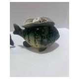 Two Lefton Ceramic Fish Planters One with Crack