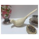 Misc. Lot Hand painted Vase 6", Mis Match Cup and Saucer and Dove