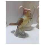 Two Vintage Bird Figurines and Two Royal Copley Vases