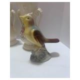 Two Vintage Bird Figurines and Two Royal Copley Vases