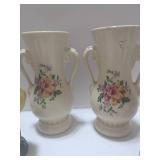 Two Vintage Bird Figurines and Two Royal Copley Vases