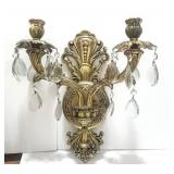 Vintage Wall Sconce with Crystals Heavy Brass 12"