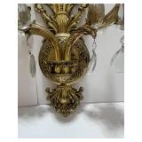 Vintage Wall Sconce with Crystals Heavy Brass 12"